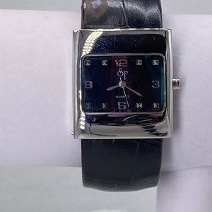 Watch SF Quartz Analog Ladys Wrist Watch Black Faux Leather Clamp Bangle Band